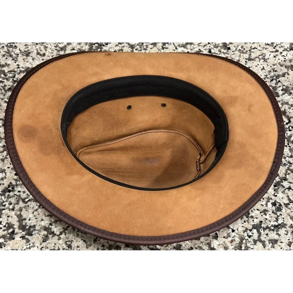 Henschel Osage Brown Cowhide Leather Safari Hat Mens Size Medium Indian Jones